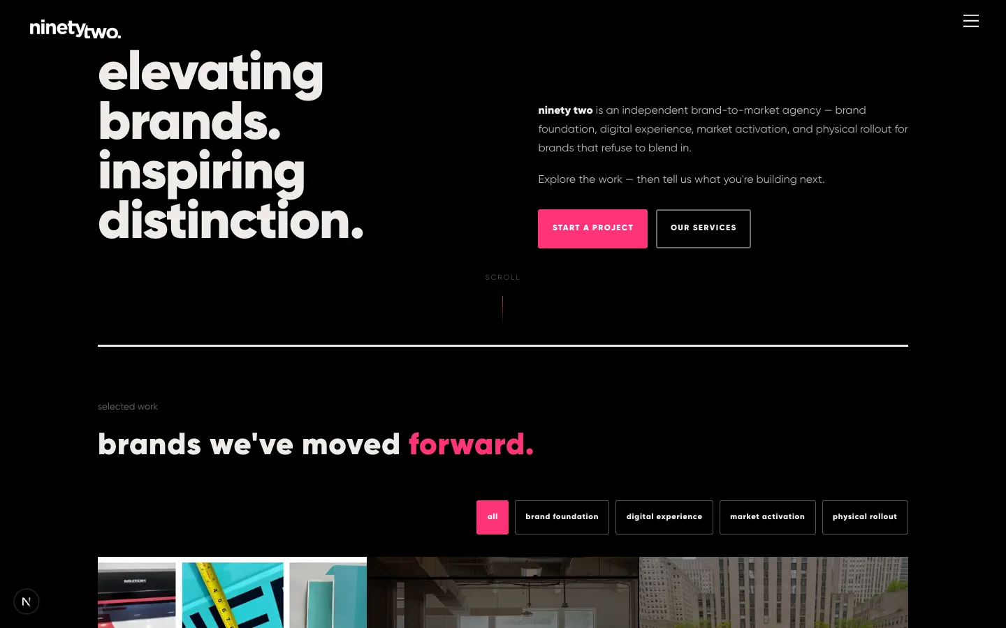 ninety two Work portfolio grid — twelve curated case studies